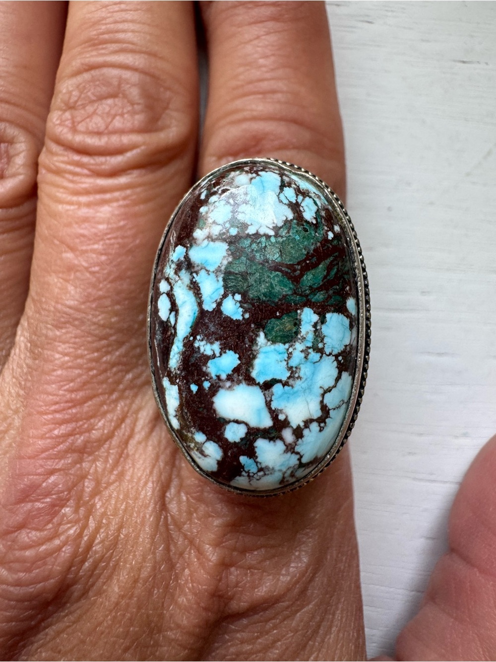 Turquoise and Brown Oval Statement Ring - Women Jewelry